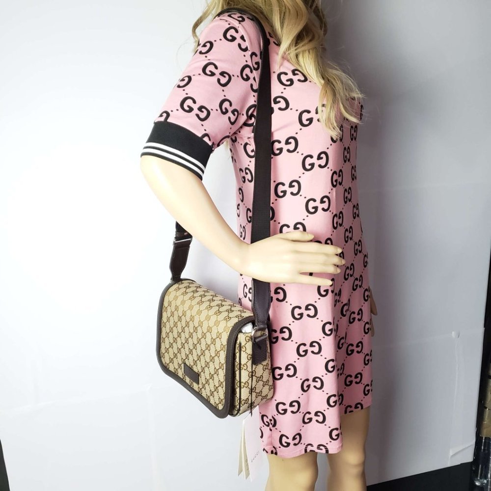 100% Authentic Gucci GG Canvas Leather Brown Messenger Shoulder Bag - Picture 12 of 12